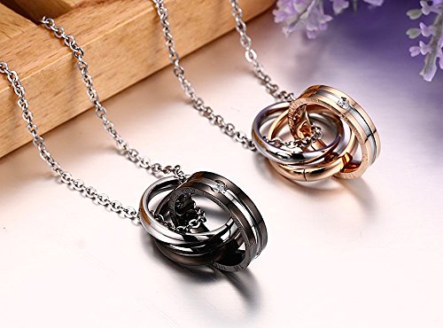 Kim Johanson Pareja Collares Forever with you para enamorados de acero inoxidable con tres anillas y grabado set incluye joyas y bolsa
