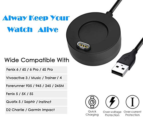 KIMILAR Cargador Compatible con Garmin Vivoactive 3/3 Music/ 4 /4S/ Fenix 6 /6s/6x Pro/ 5 /5S/5X/5X Plus/Instinct/Forerunner 935, Cable de Carga USB Repuesto + [10pcs] Tapones de Polvo de Silicona