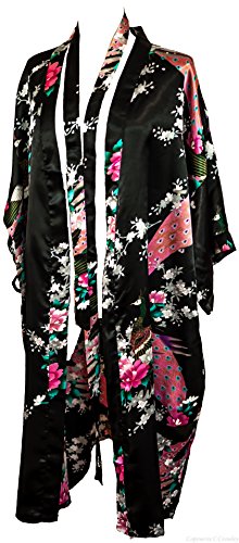 Kimono de CC Collections 16 Colores Shipping Bata de Vestir túnica lencería Ropa de Noche Prenda Despedida de Soltera (Negro)