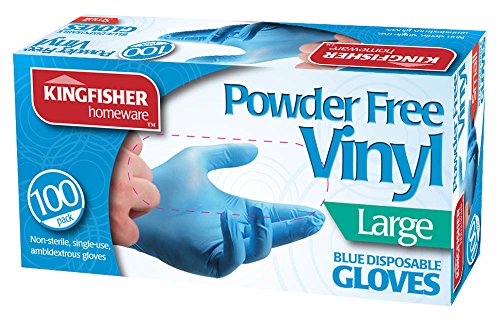 Kingfisher - Guantes de vinilo sin polvo, color azul, tamaño grande, 100 unidades