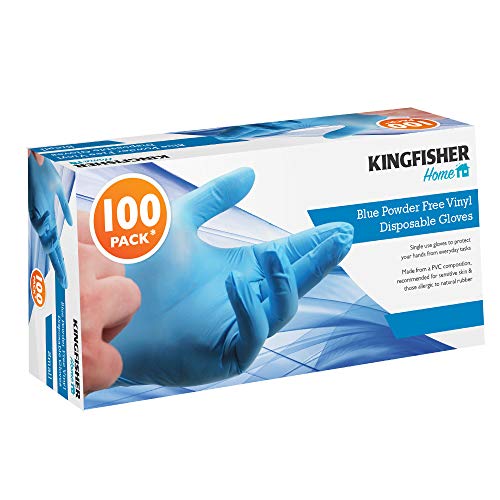 Kingfisher - Guantes de vinilo sin polvo, color azul, tamaño mediano, 100 unidades