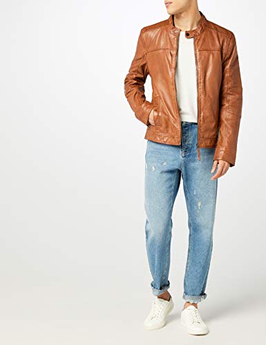 Kings on Earth Chaqueta de Cuero Estilo Biker Hombre, Marrón (Cognac Cog), 3X-Large