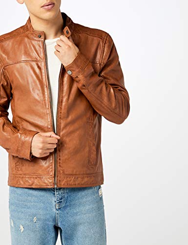 Kings on Earth Chaqueta de Cuero Estilo Biker Hombre, Marrón (Cognac Cog), 3X-Large
