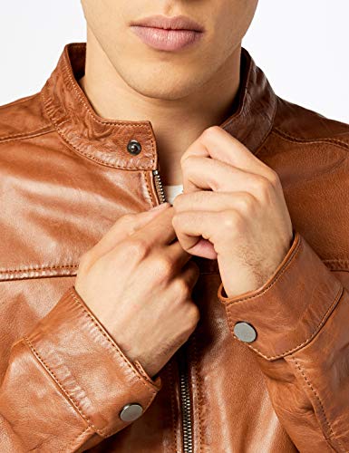 Kings on Earth Chaqueta de Cuero Estilo Biker Hombre, Marrón (Cognac Cog), 3X-Large