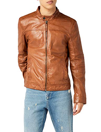 Kings on Earth Chaqueta de Cuero Estilo Biker Hombre, Marrón (Cognac Cog), 3X-Large