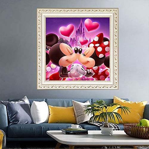 Kingspa 11.8''x11.8 '' Dibujos animados Mickey Minnie Mouse Pintura de diamante Cuadrado completo Bordado de imitación Artesanía Adultos Niños Kits por números Punto de cruz para decoración