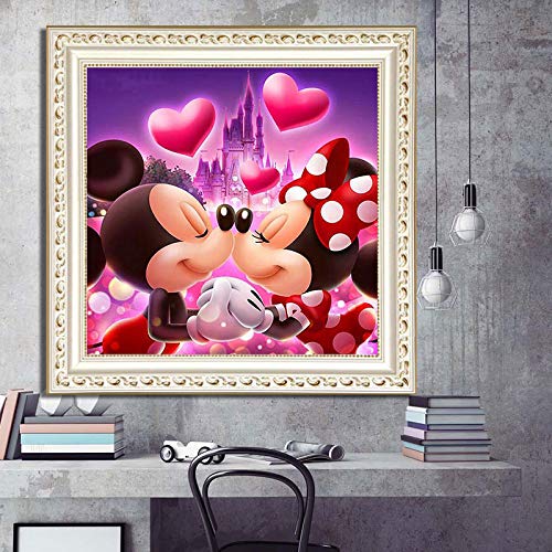 Kingspa 11.8''x11.8 '' Dibujos animados Mickey Minnie Mouse Pintura de diamante Cuadrado completo Bordado de imitación Artesanía Adultos Niños Kits por números Punto de cruz para decoración
