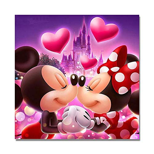 Kingspa 11.8''x11.8 '' Dibujos animados Mickey Minnie Mouse Pintura de diamante Cuadrado completo Bordado de imitación Artesanía Adultos Niños Kits por números Punto de cruz para decoración