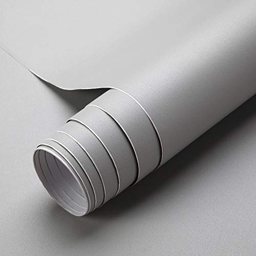 KINLO 61 * 500cm Pegatinas Decorativas de Puerta Muebles Vinilo Papel Adhesivo Gris Claro Mate Aumento del Grosor Pintado Pared Impermeable de PVC para Dormitorio/Sala/Aparador, a Prueba de Agua