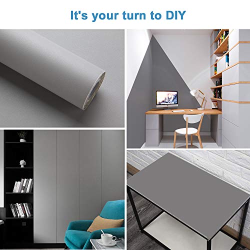 KINLO 61 * 500cm Pegatinas Decorativas de Puerta Muebles Vinilo Papel Adhesivo Gris Claro Mate Aumento del Grosor Pintado Pared Impermeable de PVC para Dormitorio/Sala/Aparador, a Prueba de Agua