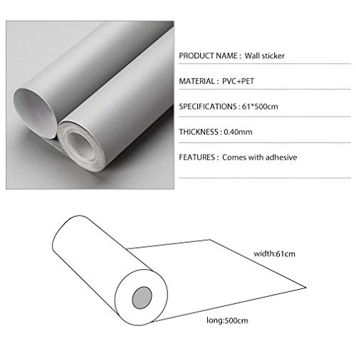 KINLO 61 * 500cm Pegatinas Decorativas de Puerta Muebles Vinilo Papel Adhesivo Gris Claro Mate Aumento del Grosor Pintado Pared Impermeable de PVC para Dormitorio/Sala/Aparador, a Prueba de Agua