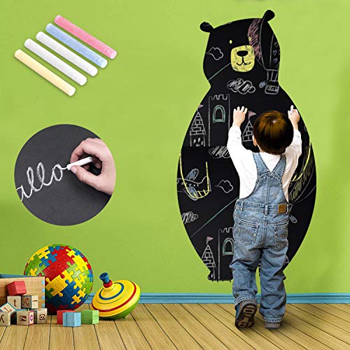 KINLO Única Imagen OSO Bonito Pizarra de Tiza Adhesiva Fácil de Limpiar Vinilo Papel Pintado Pared para Cultivar Talento de Niños Chicas Regalo Juego Pintar Escuela Habitación 65.6x92cm Rollo de PVC