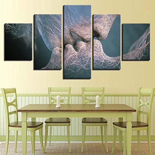 KINYNE El Beso Decoración de Pared Amor Beso Impresiones abstractas sobre Lienzo Cuadro Arte de la Pared Imagen Giclee Moderno para Dormitorio Sala de Estar 5 Piezas,A,30x40x2+30x60x2+30x80x1