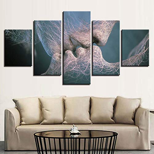 KINYNE El Beso Decoración de Pared Amor Beso Impresiones abstractas sobre Lienzo Cuadro Arte de la Pared Imagen Giclee Moderno para Dormitorio Sala de Estar 5 Piezas,A,30x40x2+30x60x2+30x80x1