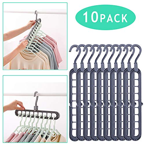 KiraKira Percha Plegable, Perchas Ahorra Espacio, Percha Multiple Plastico, Perchas para Bufandas, Perchas antideslizantesperchas estándar de 10 Paquetes con 9 Agujeros (Black)