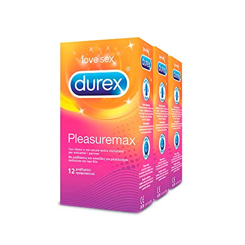 Kit 3x Preservativos Durex Pleasuremax Estimulantes con costillas y puntas, 36 preservativos