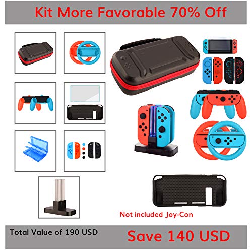 Kit Accesorios para Nintendo Switch - Funda Protector de Pantalla para Switch Consola - Estuche De Juegos - Funda de Silicona Grips Wheel Caps para Nintendo Switch Joy-Con Mandos (17 in 1)