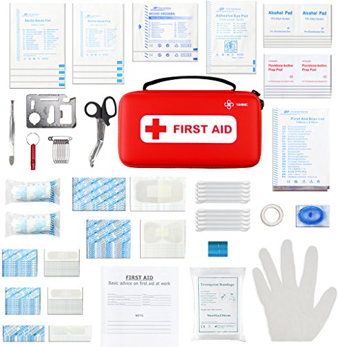 Kit compacto SHBC de primeros auxilios (152 piezas) Suministros médicos FDA de emergencias para el Hogar, Aire Libre, Barco, Coche, Lugar de Trabajo, Viajes, Senderismo y Escuela, Supervivencia