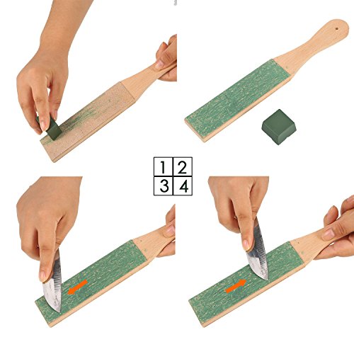 Kit de 3 Piezas de Asentador de Cuero, Suavizador de Cuero de Doble Cara Tira de Afilador con Cera de Pulido Pasta de Pulir Verde (Grande Tamaño)