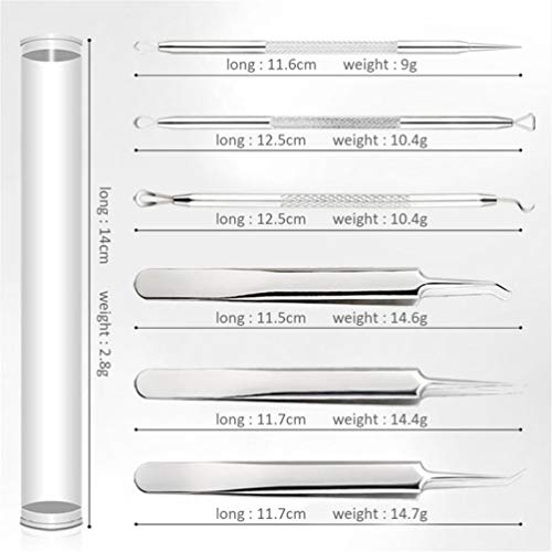 Kit de 6 pinzas extractoras para remover puntos negros, kit de herramientas para extraer granos de comedón, acné, granos y puntos negros, fácil para la piel de la nariz sin riesgo de imperfecciones