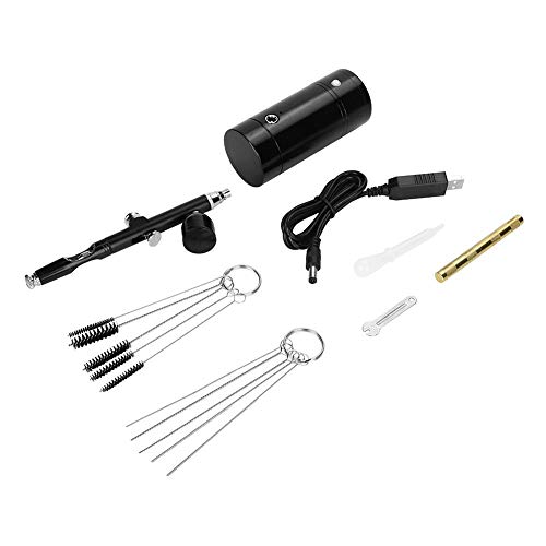 Kit de aerógrafo de pintura con compresor Mini compresor de aire pistola de pulverización portátil para uñas(black)