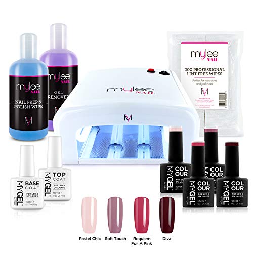 Kit de inicio de esmalte de gel de uñas, 4 colores MYGEL, Top & Base Coat, lámpara de curado de uñas UV, Prep & Wipe, Quitaesmalte de gel (Enchufe europeo)