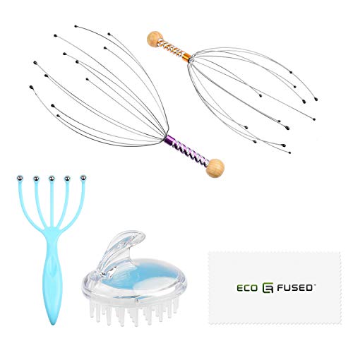 Kit de Masaje para el Cuero Cabelludo Eco-Fused - 2x Rascadores de Cuero Cabelludo, 1x Masajeador de Bolas tipo Garra y 1x Cepillo de Masaje para el Champú - Para un Cuero Cabelludo Limpio y Saludable