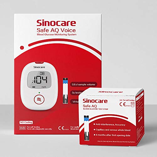 Kit de monitor de glucosa en sangre Safe AQ Voice con 50 tiras reactivas