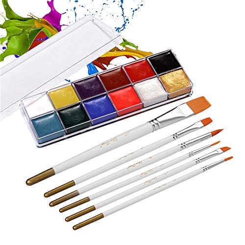 Kit de pintura facial para niños,Entweg Pintura de la cara con aceite sólido Kit de pintura de pigmento de pigmento con 6 pinceles Pincel Brocha Pintura corporal y facial de forma segura Pintura