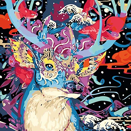 Kit de pintura por número, 16x20 Inch DIY Pintura al óleo Kit con Pinceles y Pinturas, Pintura al óleo de la Lona Adultos y Principiante del Dibuj, for Mayores Avanzada Niños Joven, alces de colores