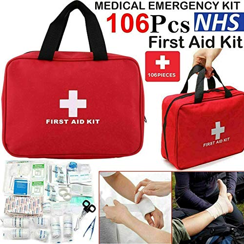 Kit de primeros auxilios, 106 piezas, bolsa de viaje de emergencia médica, incluye 2 paquetes de frío instantáneo (hielo) y manta de emergencia para el hogar, coche, taxi, trabajo, viajes