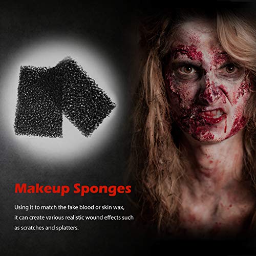 Kit de Sangre Falsa 100ml, Cera para Modelar 50g y 2 Esponja Motear para Crear Heridas y Costras, Sangre Artificial Lavable y Comestible, Pintura Cara Halloween y Carnaval Profesional de Vampiro