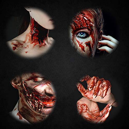 Kit de Sangre Falsa 100ml, Cera para Modelar 50g y 2 Esponja Motear para Crear Heridas y Costras, Sangre Artificial Lavable y Comestible, Pintura Cara Halloween y Carnaval Profesional de Vampiro