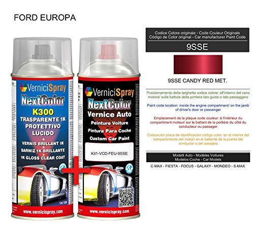 Kit Spray Pintura Coche Aerosol 9SSE CANDY RED MET. - Kit de retoque de pintura carrocería en spray 400 ml producido por VerniciSpray