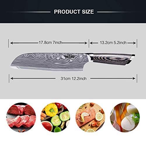 Kitchen Emperor Cuchillo de Cocina, Cuchillo Santoku, Cuchillos Cocinero, Acero al Carbono Inoxidable, 17.8 cm para Cocina