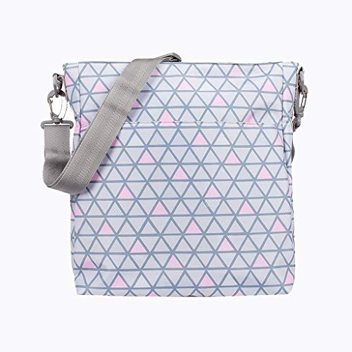 Kiwisac Trendy Crosses Bolso para Carro de Bebé Universal Diseño Original de Triángulos color Rosa y Gris Bolso Organizador con Cambiador, Bandolera Ajustable y Cintas de Sujeción 36x11x32 cm