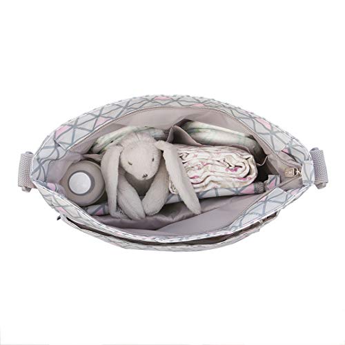Kiwisac Trendy Crosses Bolso para Carro de Bebé Universal Diseño Original de Triángulos color Rosa y Gris Bolso Organizador con Cambiador, Bandolera Ajustable y Cintas de Sujeción 36x11x32 cm