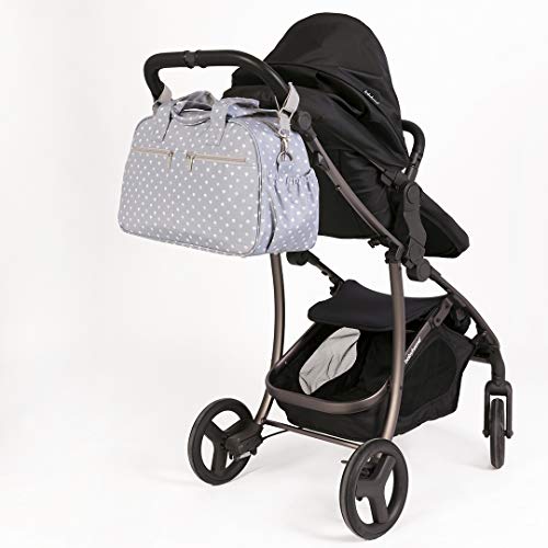 Kiwisac Trendy Grey Palmira Azul Bolso Maternal Unisex con un Diseño Original y Divertido/Bolsa de Mamá con Cambiador Bandolera Ajustable, Color Gris, 44x18x27 cm