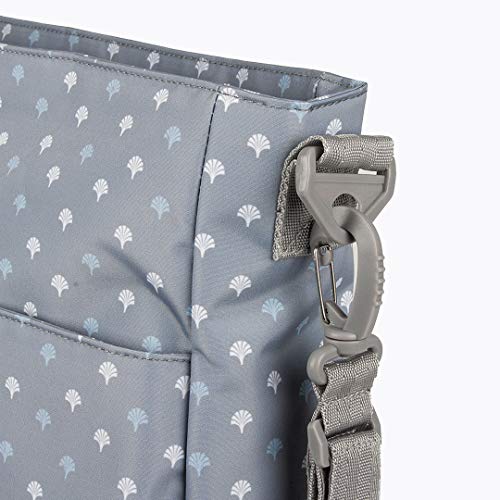 Kiwisac Trendy Grey Palmira Bolso para Carro de Bebé Universal con Diseño Original de Palmeritas Color Azul Bolso Organizador con Cambiador, Bandolera Ajustable y Cintas de Sujeción 36x11x32 cm