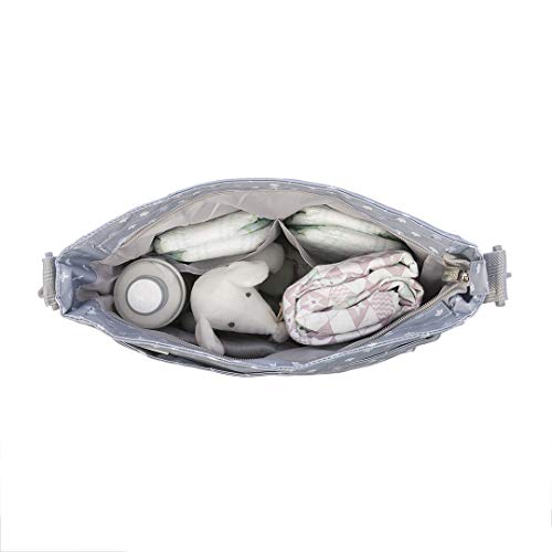 Kiwisac Trendy Grey Palmira Bolso para Carro de Bebé Universal con Diseño Original de Palmeritas Color Azul Bolso Organizador con Cambiador, Bandolera Ajustable y Cintas de Sujeción 36x11x32 cm