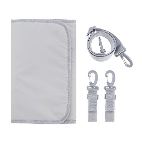 Kiwisac Trendy Grey Palmira Bolso para Carro de Bebé Universal con Diseño Original de Palmeritas Color Azul Bolso Organizador con Cambiador, Bandolera Ajustable y Cintas de Sujeción 36x11x32 cm