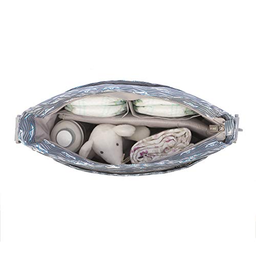 Kiwisac Trendy Marina Bolso para Carro de Bebé Universal Diseño Original de Barquitos de Papel en tono Azul Bolso Organizador con Cambiador, Bandolera Ajustable y Cintas de Sujeción 36x11x32 cm