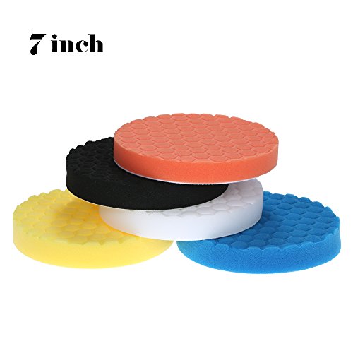 KKmoon 5PCS 7" 180mm Coche Pulido Almohadillas Depilación Esponja Equipo Conjunto, para Coche Pulidora Buffer Encerador Lijadora Pulido Depilación Caza de Focas Vidriado