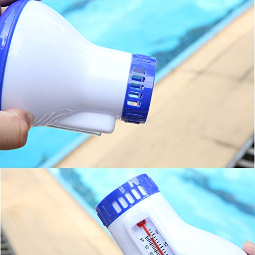 KKmoon Dispensador de Jabón Piscina Flotante Dispensador de Cloro Químico con Termómetro Comprimido Bomba de Dispensador de Jabón