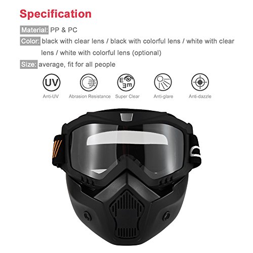 KKmoon Gafas Desmontable Mascara del Moto Filtro de Boca para Cascos Abierto Media Cara de Motocross£¨Negro,Transparente Lente