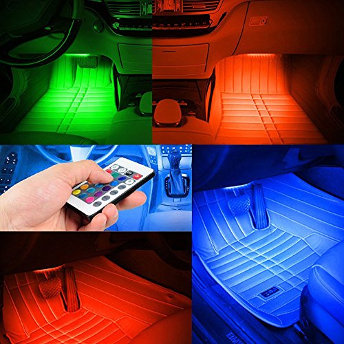 KKmoon Luz Interior Coche con Control Remoto, 4 en 1 Barras Led Coche Interior, Luz de Atmosfera 7 Color RGB