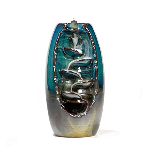 KLAHOMA Quemador de Incienso Hecho a Mano de Cerámica con Efecto Cascada de Humo Porta-inciensos con 10 Conos Decoración del Hogar (Azul)