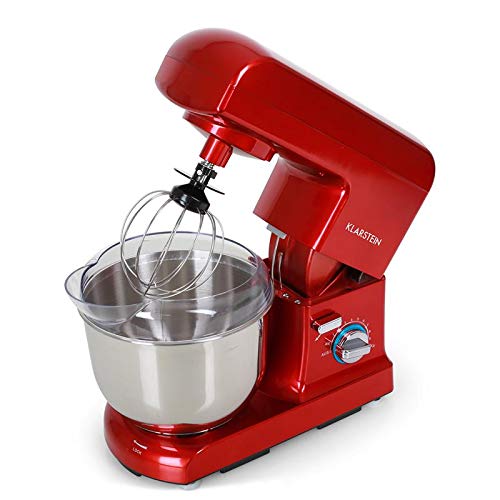 Klarstein Gracia Rossa - Robot amasador, Ayudante de cocina, Amasa, tritura, bate, remueve y mezcla, Batido planetario, 1,3 PS, 1000 W, 5 L, 10 etapas, Recipiente acero inoxidable, Rojo