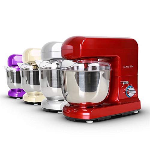 Klarstein Gracia Rossa - Robot amasador, Ayudante de cocina, Amasa, tritura, bate, remueve y mezcla, Batido planetario, 1,3 PS, 1000 W, 5 L, 10 etapas, Recipiente acero inoxidable, Rojo