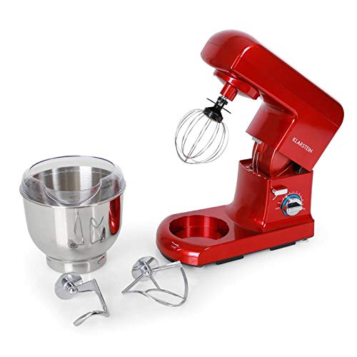 Klarstein Gracia Rossa - Robot amasador, Ayudante de cocina, Amasa, tritura, bate, remueve y mezcla, Batido planetario, 1,3 PS, 1000 W, 5 L, 10 etapas, Recipiente acero inoxidable, Rojo